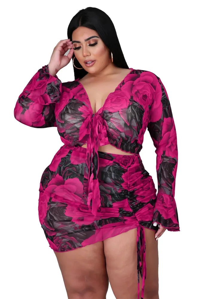 Sexy Rose Two Piece Dress Mesh Set