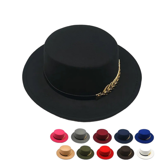 Round Hat with gold leaf band