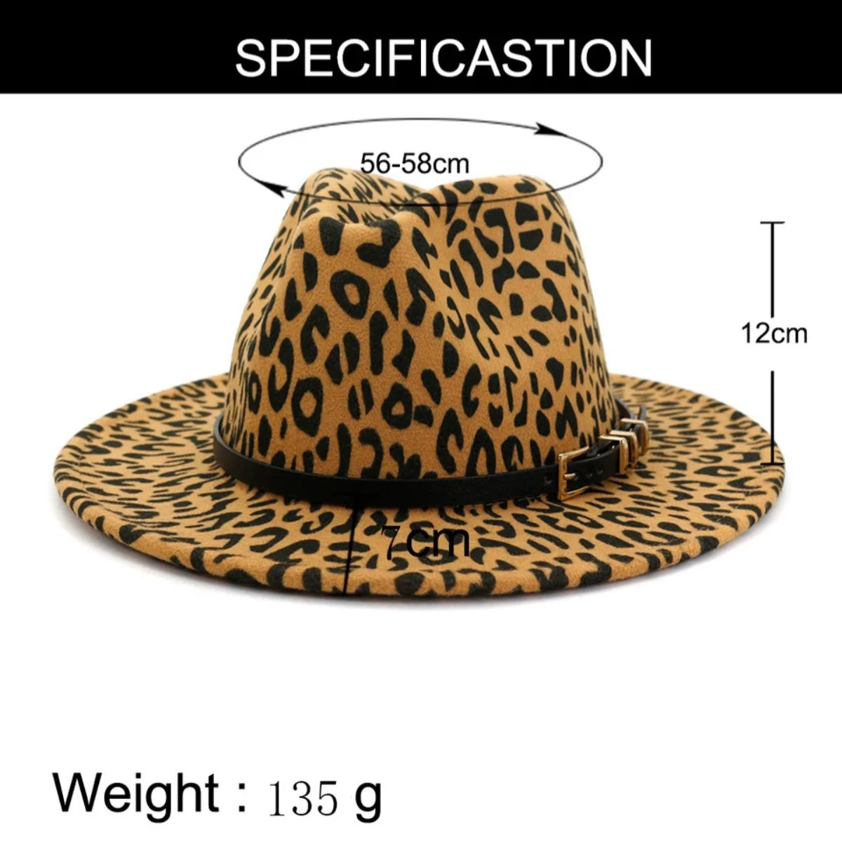 Light brown Leopard Fedora with Belt Strap