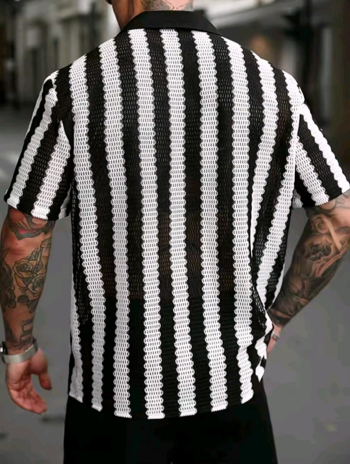 Mens striped knit button up