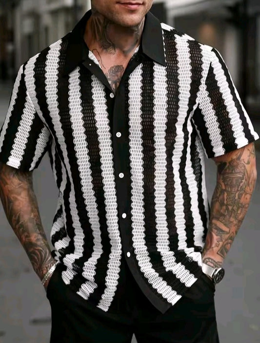 Mens striped knit button up