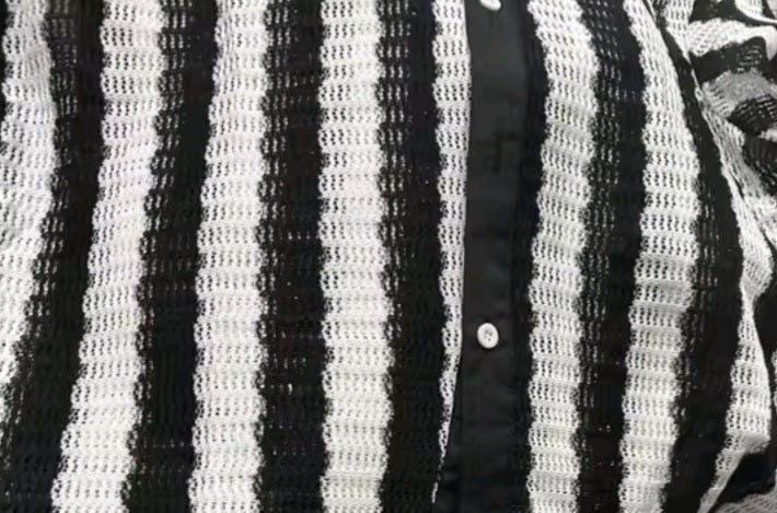Mens striped knit button up